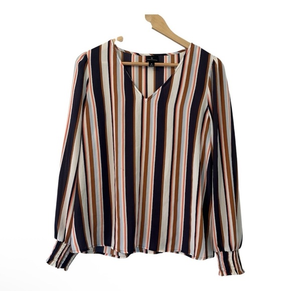 Worthington Women's Medium Retro Striped Cottage Core Career Casual Cinched Cuff - Picture 1 of 4